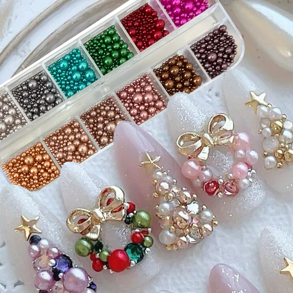 Nail Art Valentines Day - 12 couleurs mélange taille ongles perles