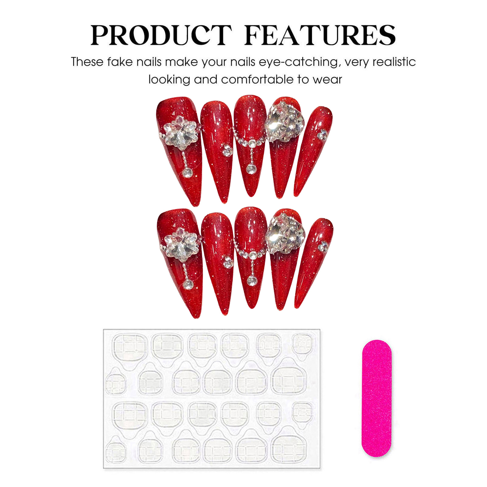 Faux ongles rouges faits à la  - Nail Art Press On avis et prix