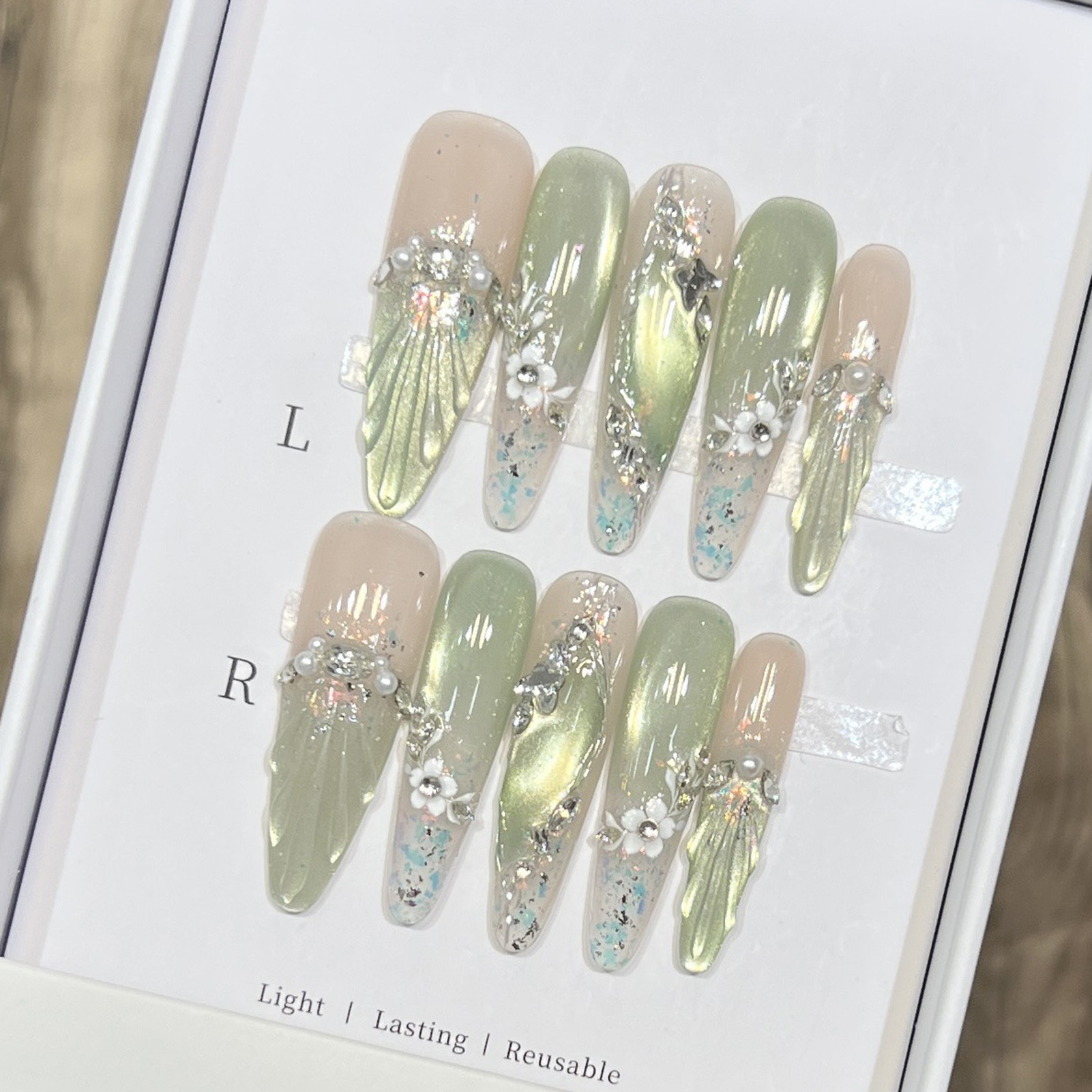 Faux ongles longs en amande, p - Nail Art Press On avis et prix