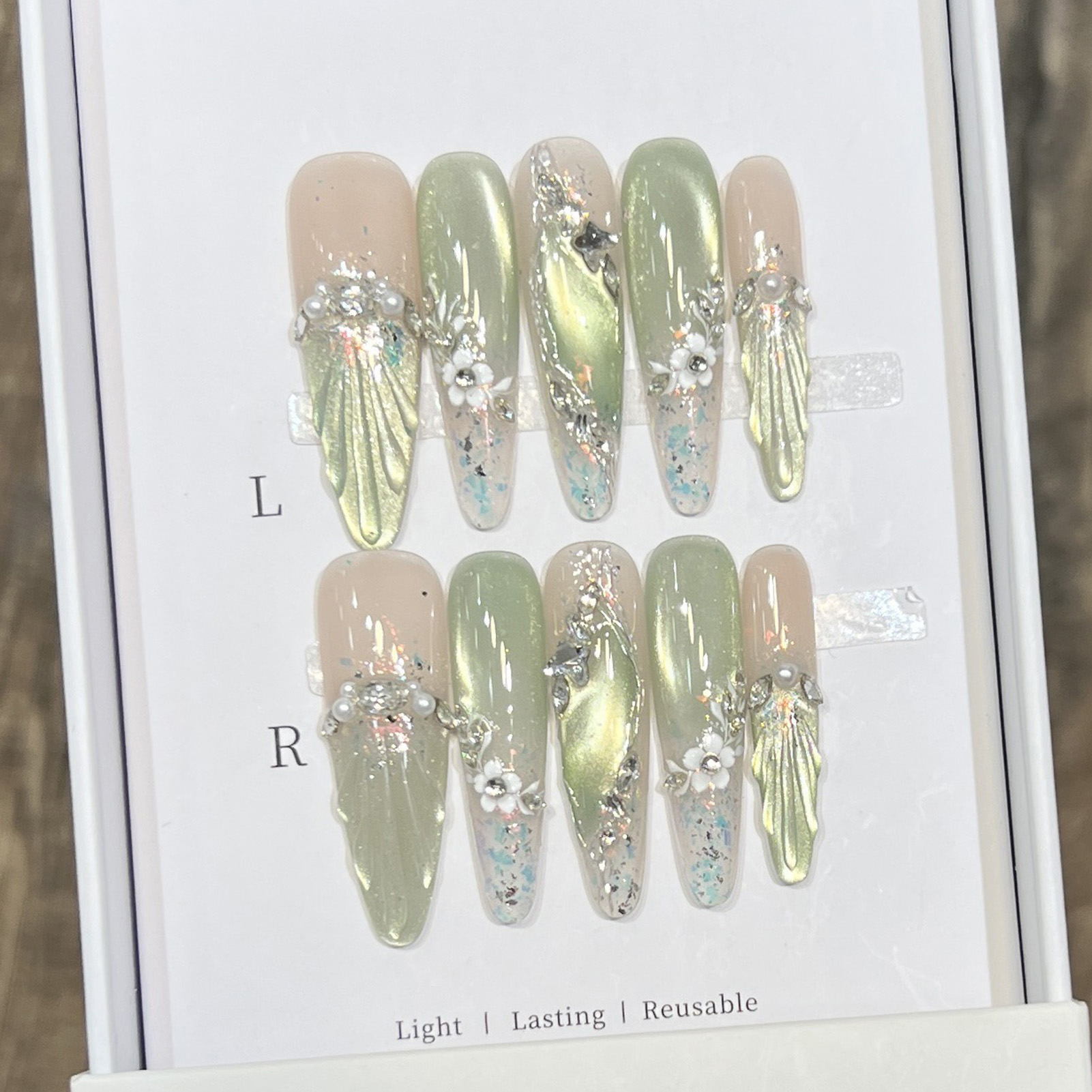 Faux ongles longs en amande, p - Nail Art Press On avis et prix