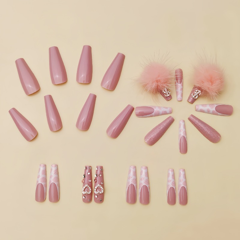 Faux-ongles à pression carrés  - Nail Art Pink avis et prix